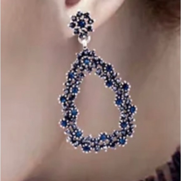 Pear Shape Blue and Gray Zircon Dangle Earrings - Picture 5 of 5